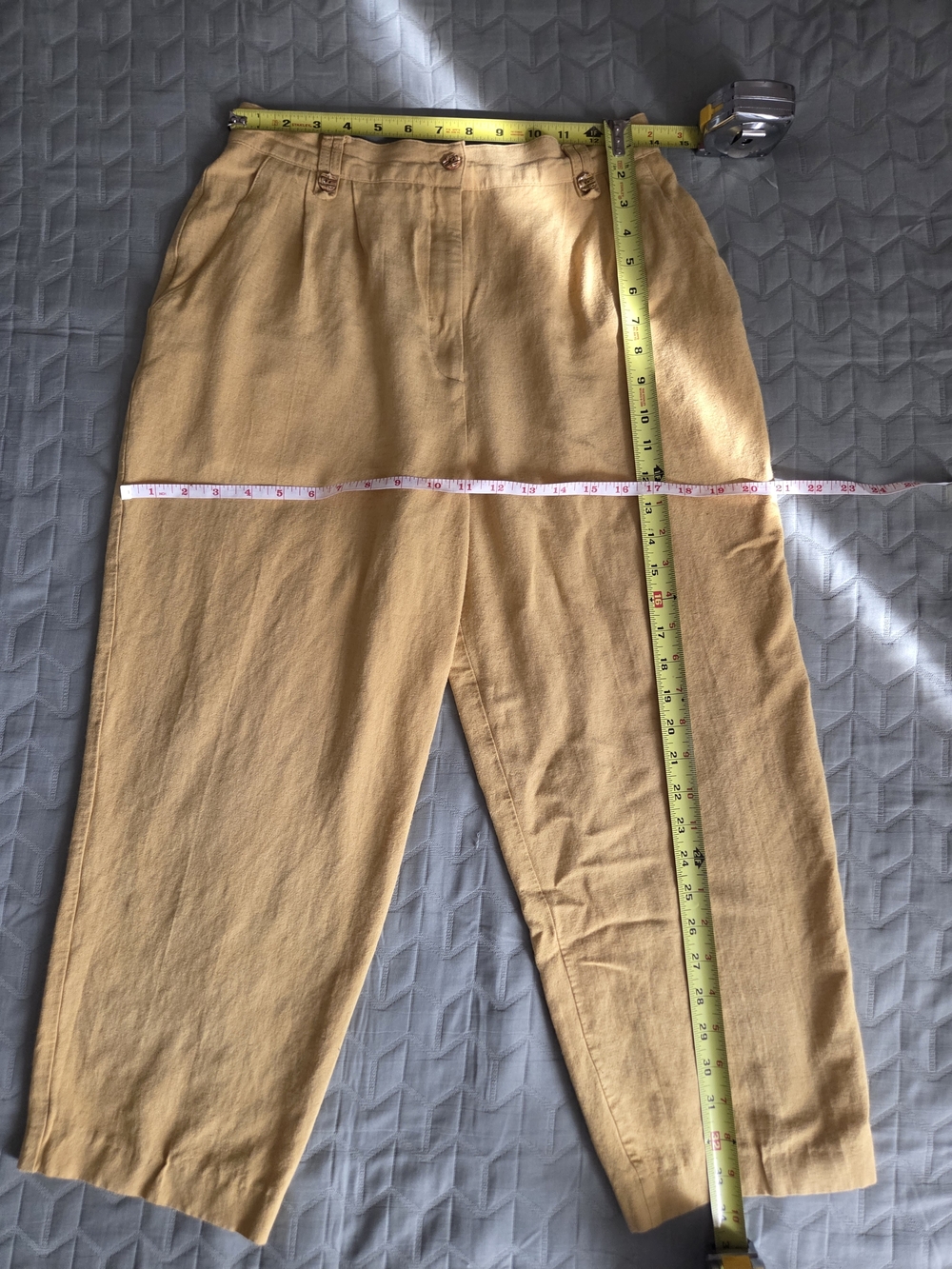Vintage Linen Blend High Waist Trousers Mustard Size M - Picture 6 of 8
